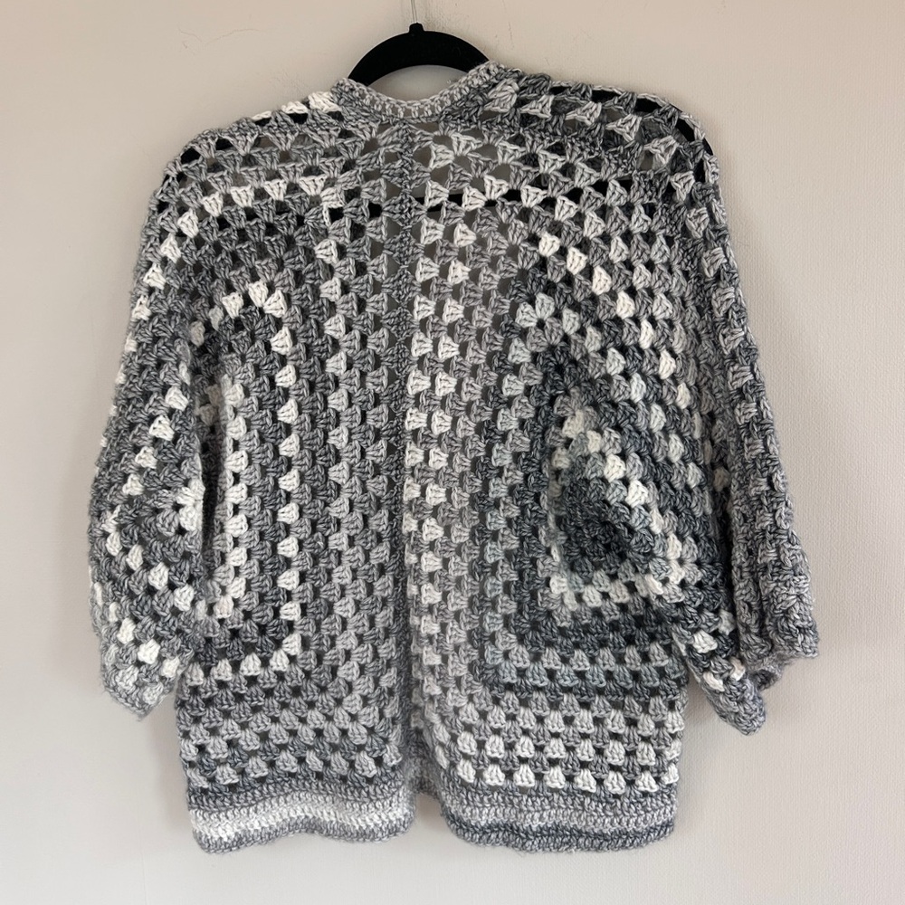 Hand Knit Openwork Crochet Granny Square Chunky Cardigan Boho Cottage Artsy Sz M - Picture 9 of 9